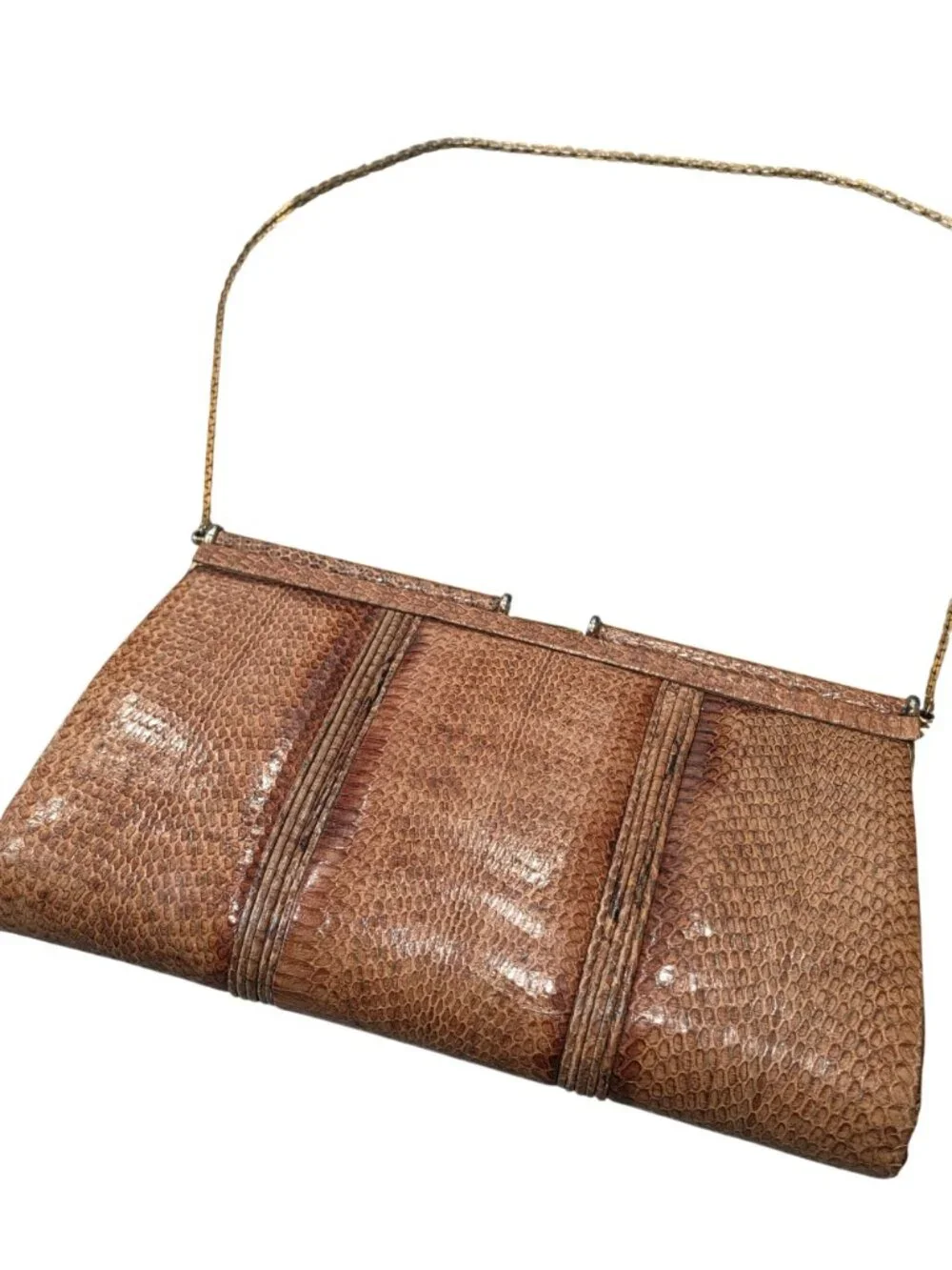 Vintage king cobra Snake skin Evening Bag With Gold Chain Strap Timeless Elegant